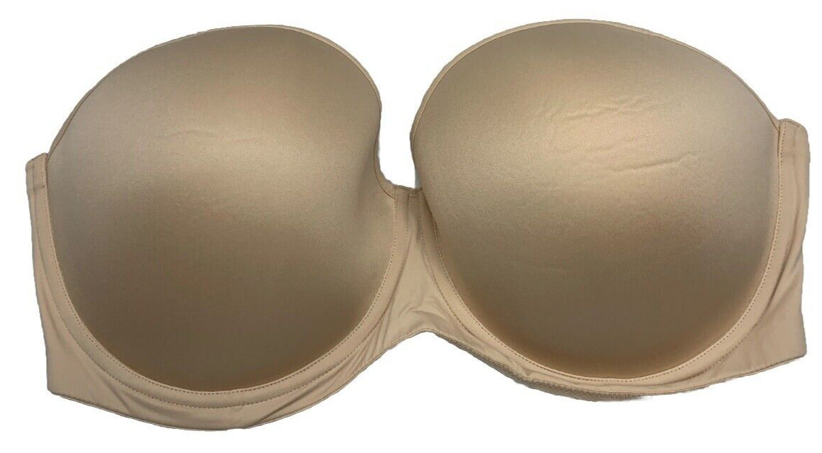 Women's Strapless Bra Plus Cup Underwire Multiway Full Coverage Size 42E Beige