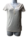 White T-Shirt Gap Woman’s Basics Half Button V-neck Size Short Sleeve Top Shirt