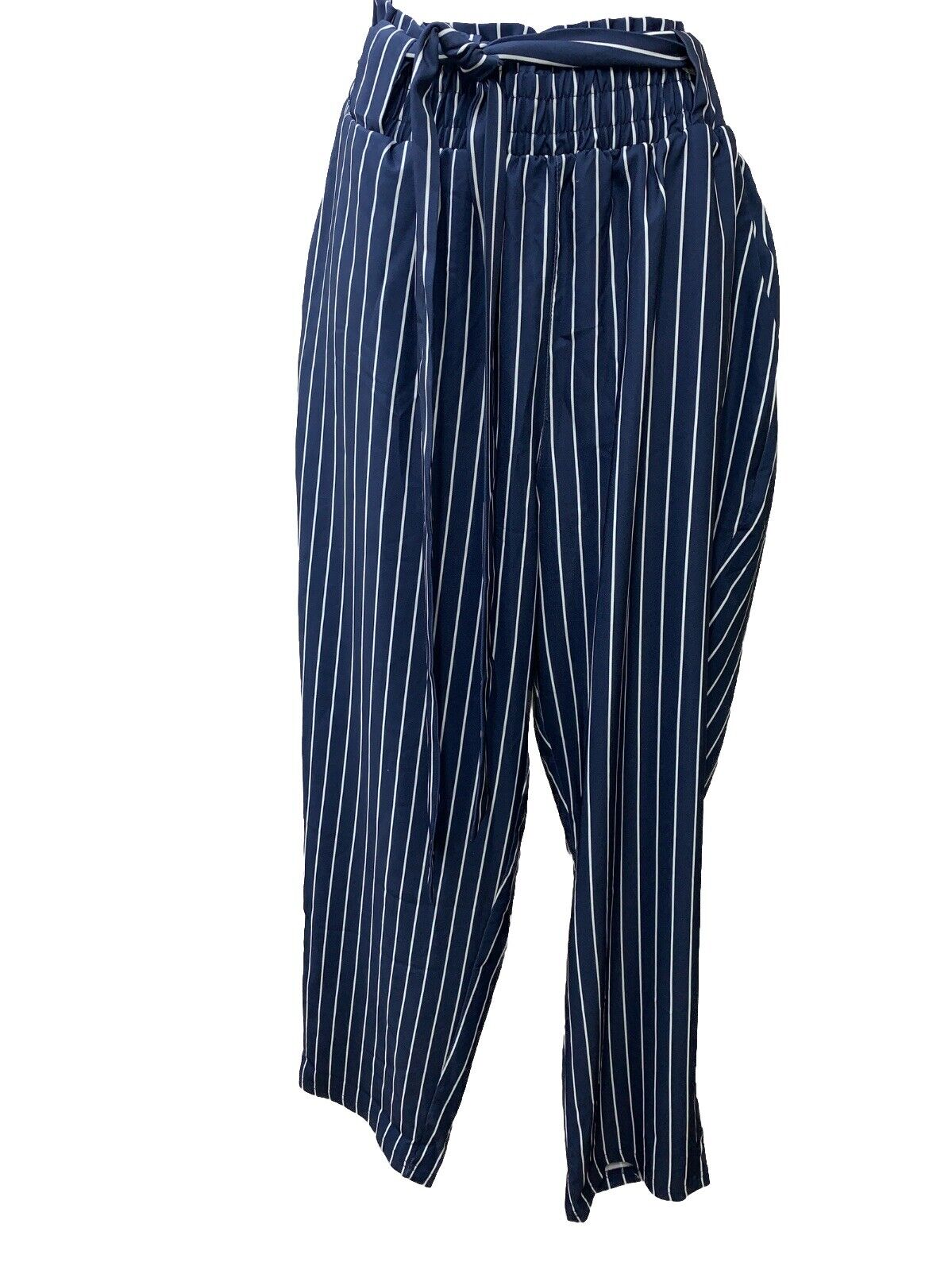 GRACE KARIN Women Long Pants Striped High Waist Casual Pants Navy/White Size XL