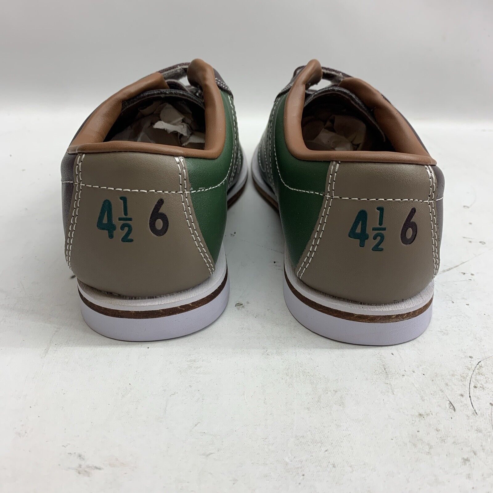 Cobra TCR-3V Brown/Green V-Strap Kids Bowling Rental Shoes Size 4.5/6 Hook/Loop