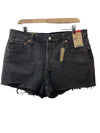 Levi's 501 Women Shorts Black Denim Cut Off High Rise Distressed Pocket Size 34