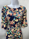 London Times Women's Inset Waist Midi Dress Navy Melon Casual Size 14 Floral