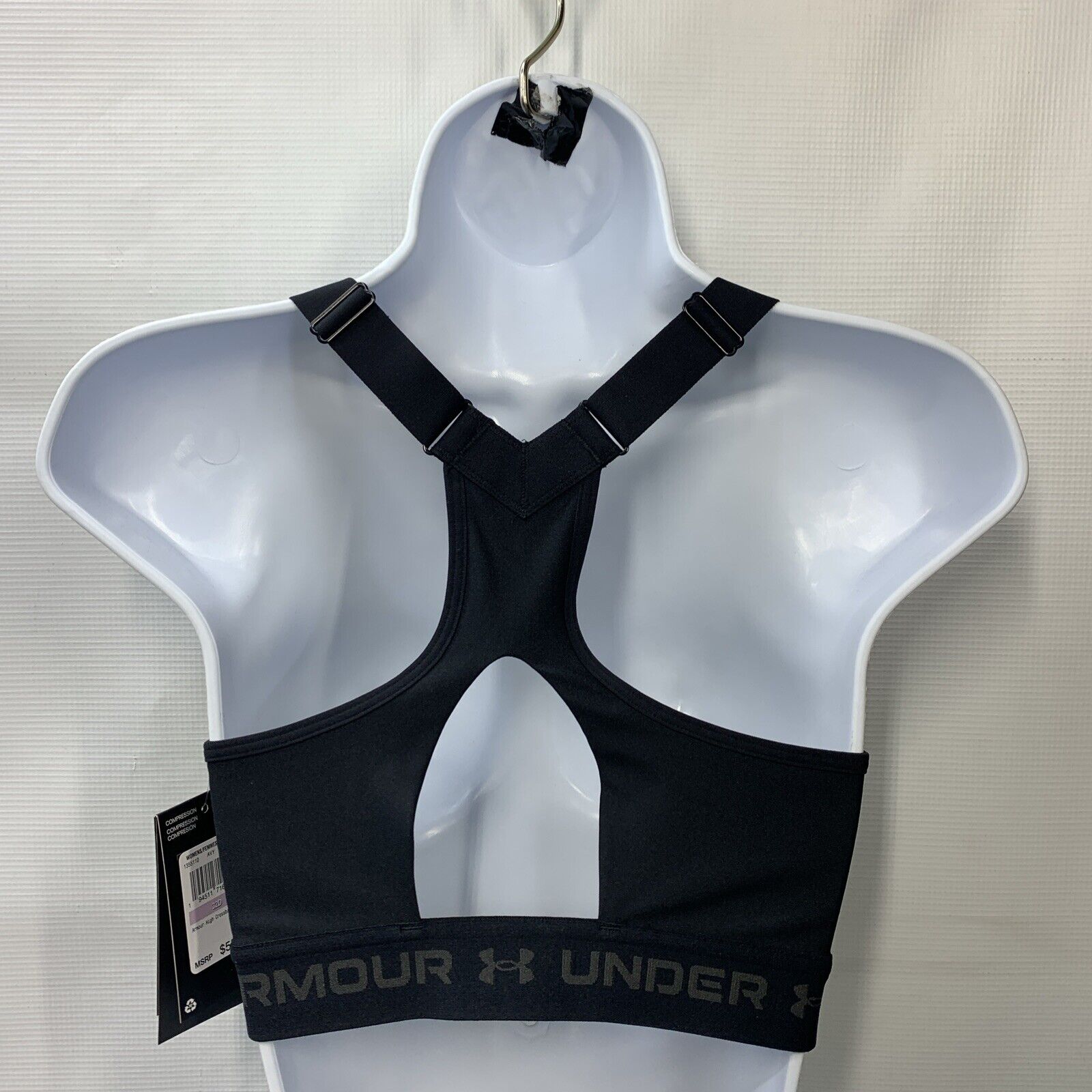 Armour High Crossback Zip Sports Bra Black Jet Gray Front Zip 1355110 Size 32D