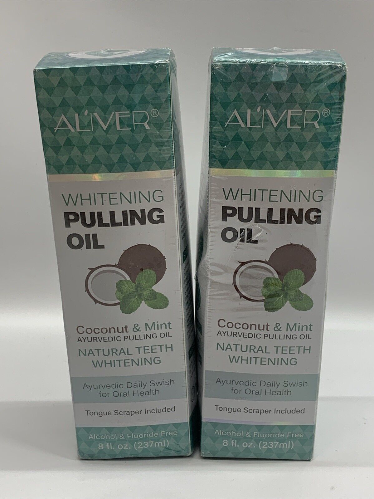 Aliver Natural Teeth Whitening Pulling Oil Coconut+Mint Tongue Scraper Included