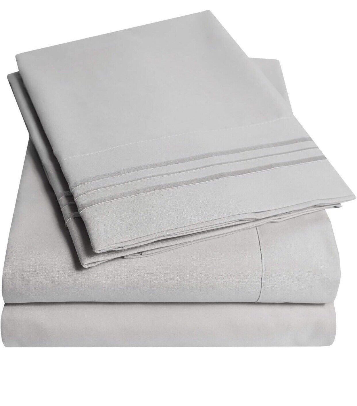 4 Piece Bed Sheet Set Hotel Luxury Ultra Soft Deep Pocket Bed Sheets Silver Gray