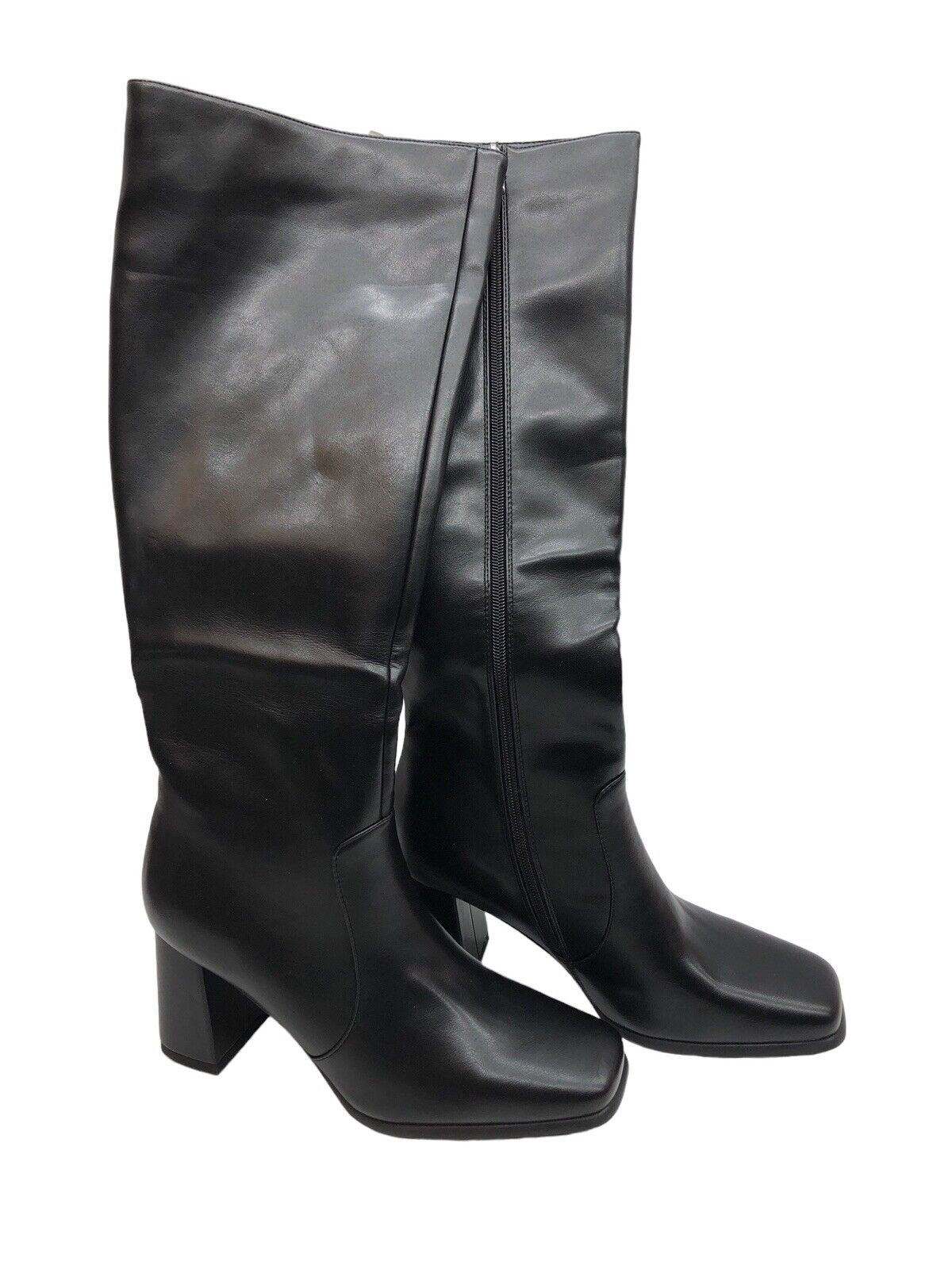 Modatope Knee High Boot Women Chunky Heel Square Toe Tall Black MT-B2323 Size 10