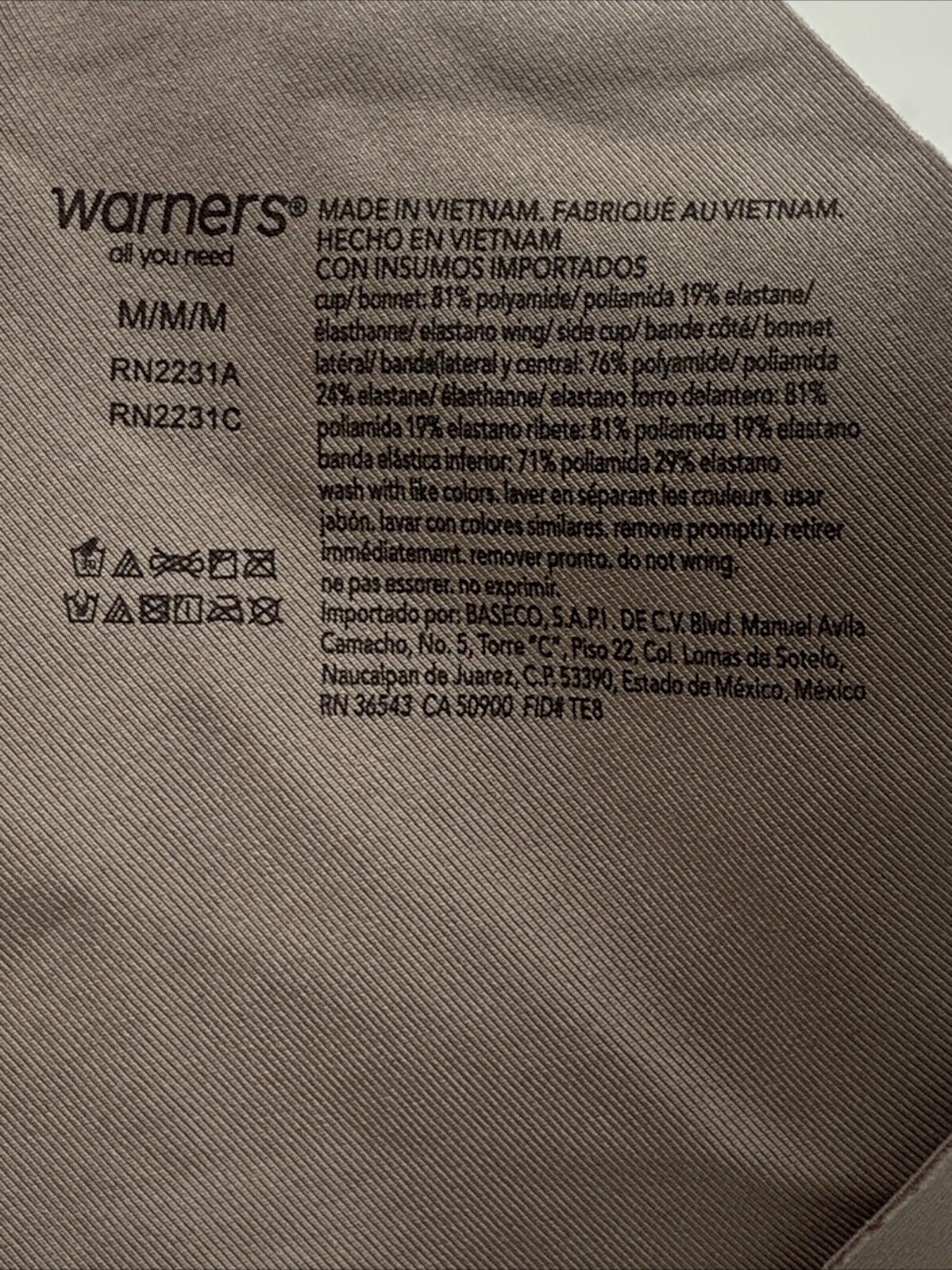 Warners Bra Medium Taupe Wire Free Extra Side Coverage Back Soothing Padded Med