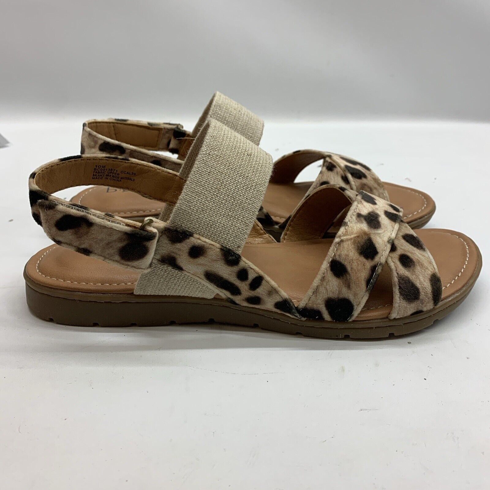 Born BOC Women's Caty Sandal Size 10 Leopard Vegan Shoe Ankle Strap Flat Casual