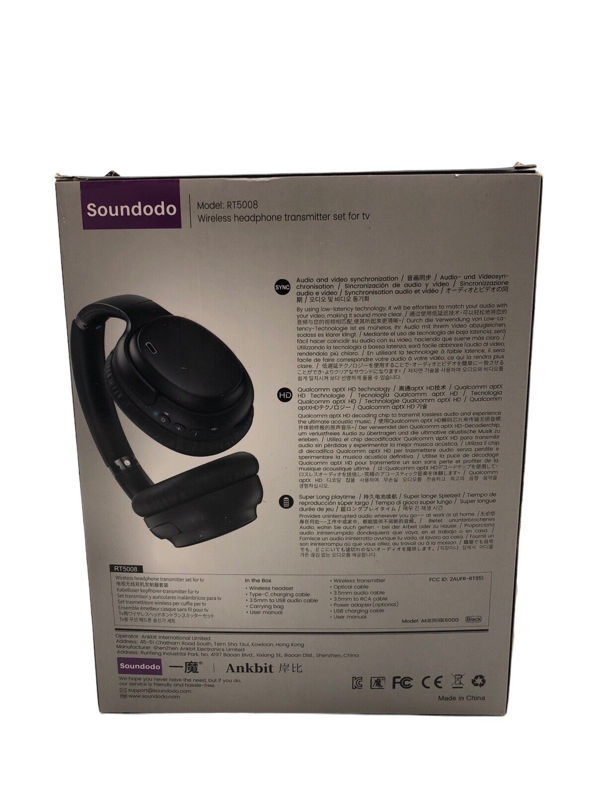 SOUNDODO TV Headphones Wireless 50 Hour Playtime, Dual Link RT5008 - Black