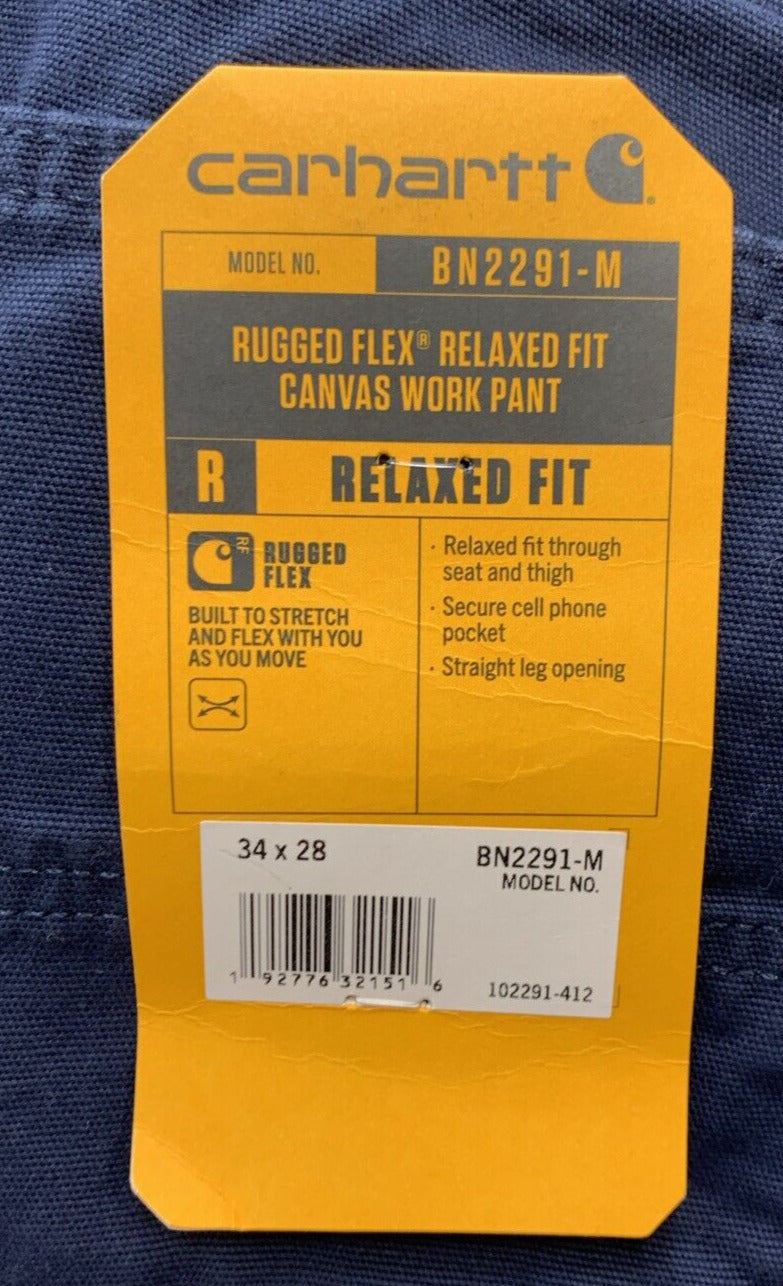 CARHARTT BN2291-M Men's Rugged Flex Relaxed Fit Canvas Work Long Pant Size 34x28