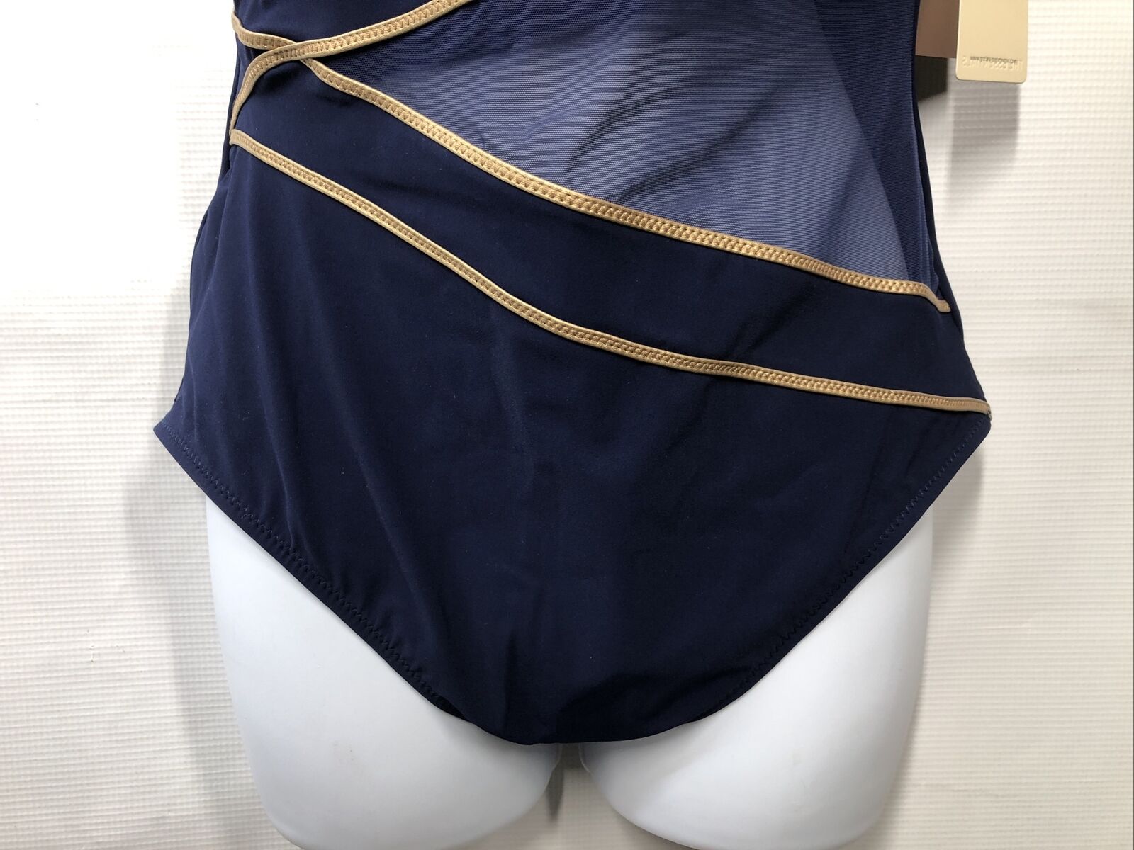 Gottex Womens Standard Onyx Stripe Square Neck One Piece Swimsuit Navy Gold - 12