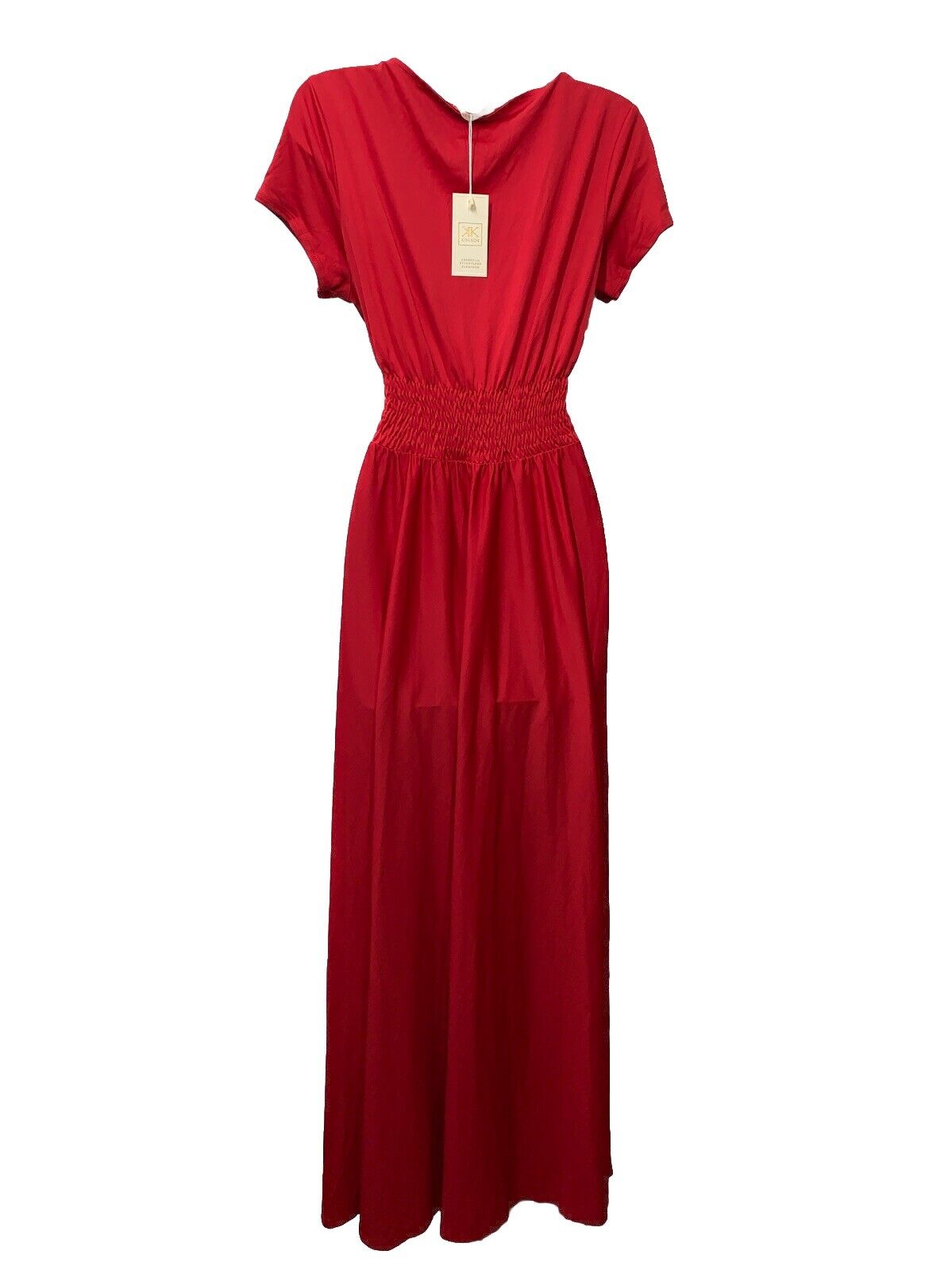 KOHKOH Cap Sleeve V-Neck Flowy Cocktail Party Gown Formal Attire Dress Red Large