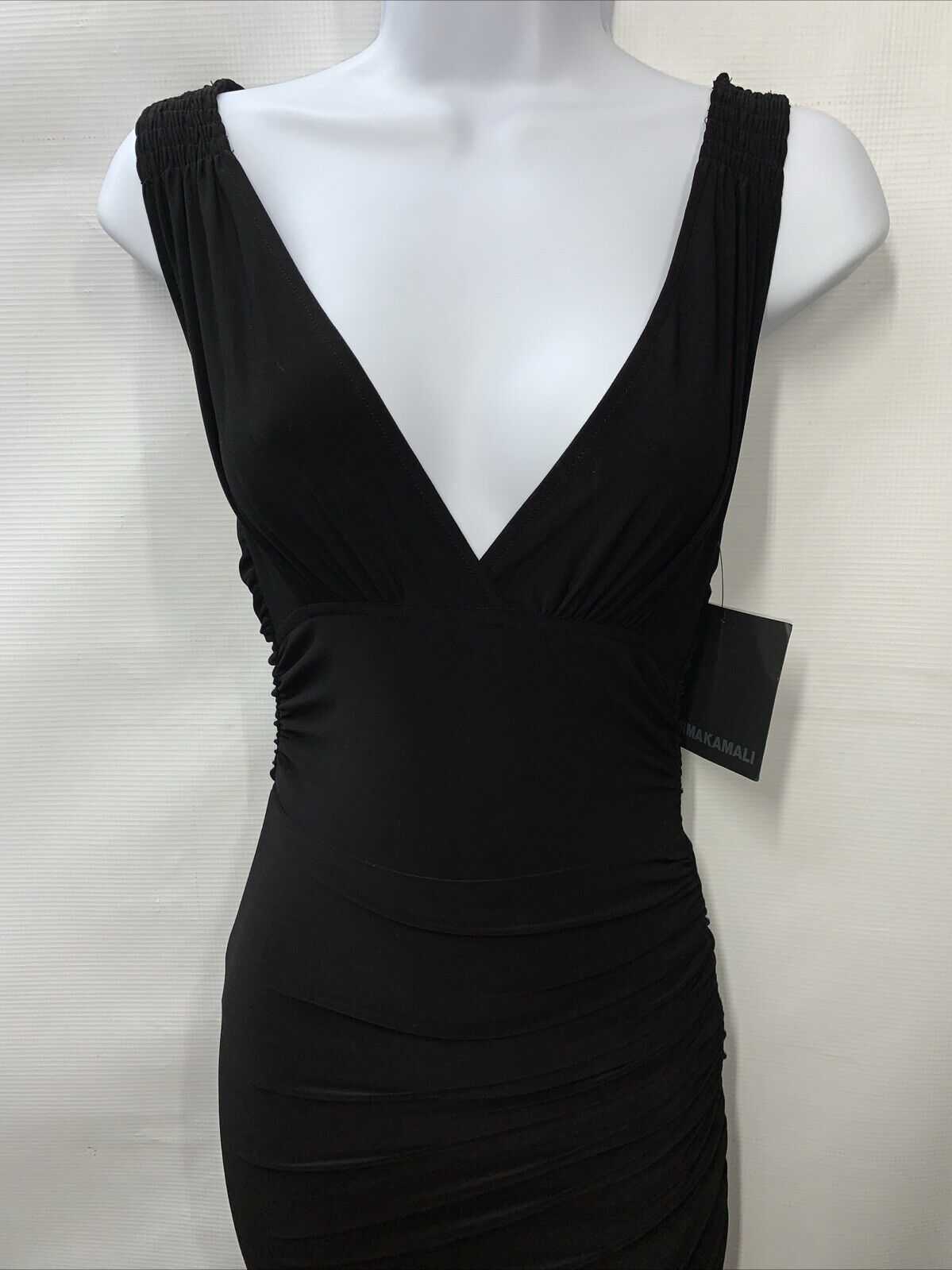 Norma Kamali Tara Side Drape Gown in Black Size XXS/32 Sleeveless V-Neckline