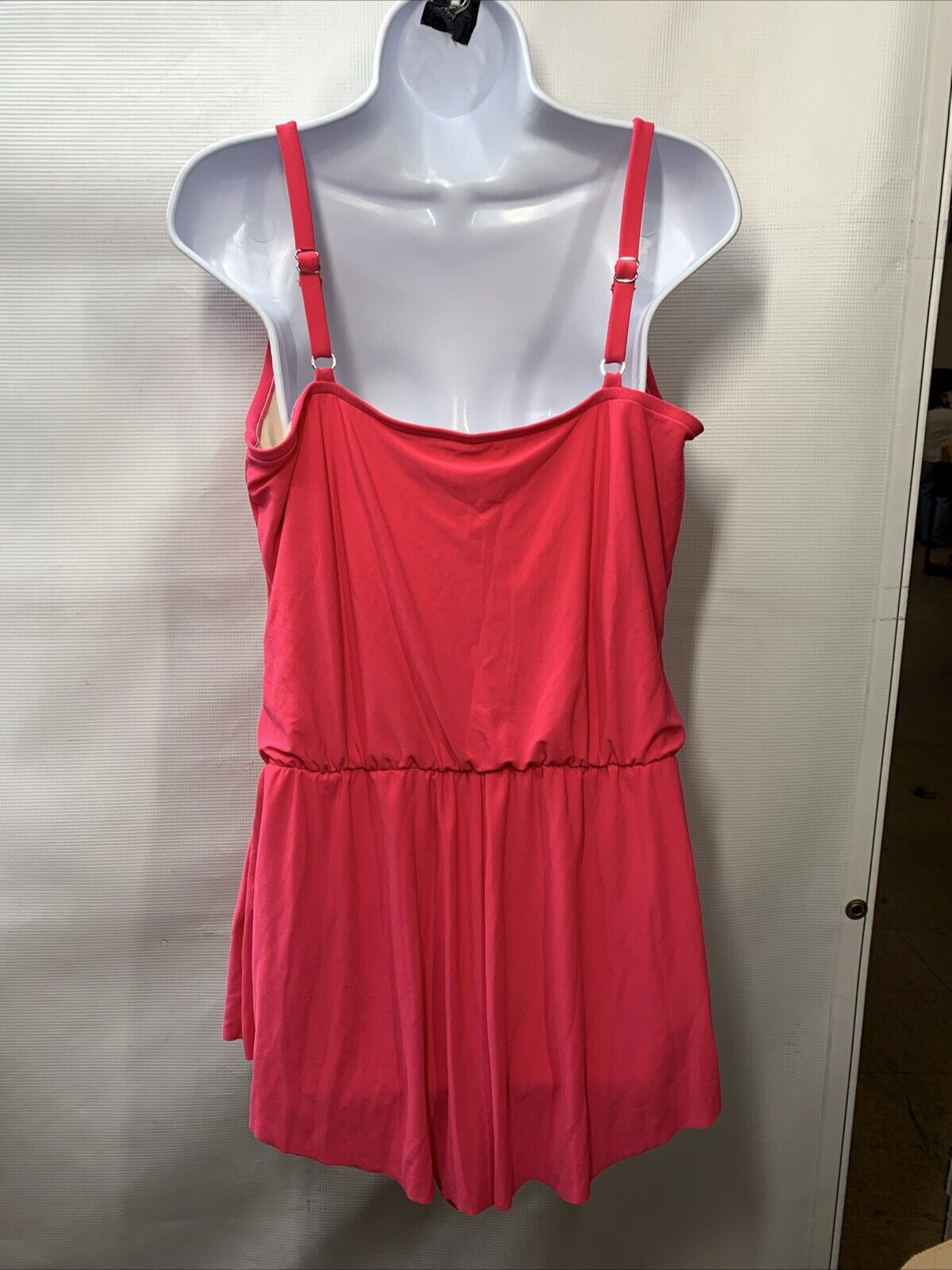 Aquagreen Womens One Piece Romper Swimsuit Red Blouson Scoop Stretch Size L