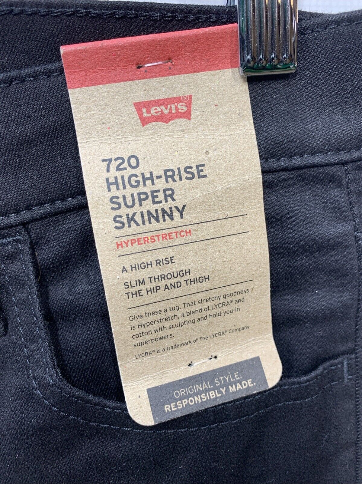 Levis 720 Super Skinny Jeans Womens High-Rise Black Hyper Stretch Denim 6M 28X30